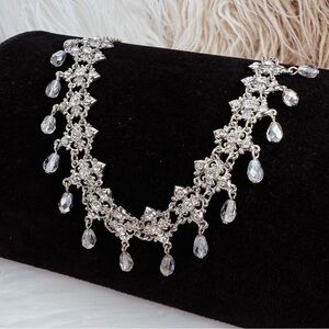 Vintage Victorian style aged silvertone bling statement necklace